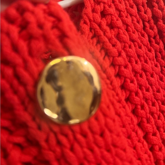 Zara Chunky Vibrant Red Knit Sweater Cardigan with Gold Buttons - Picture 5 of 7